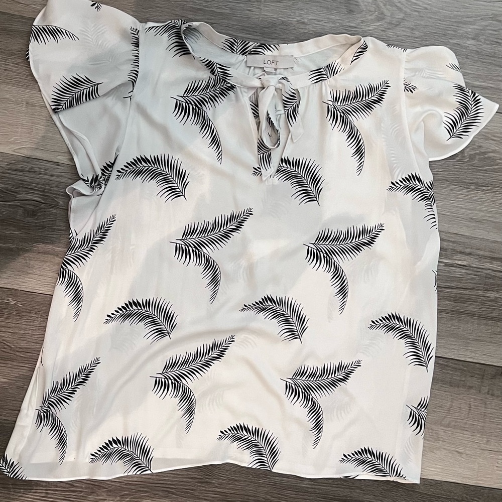 LOFT Black and White Leaf Pattern Blouse